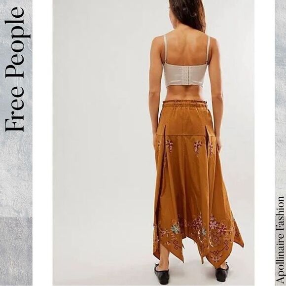 FREE PEOPLE ARIELL EMBROIDERED MAXI SKIRT IN OLIVE LEAF SP NWT - Picture 5 of 9